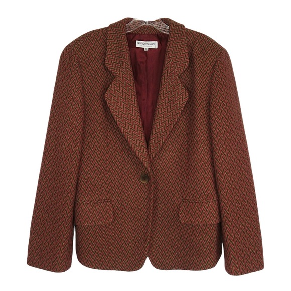 GIORGIO ARMANI Vintage Wool Chevron Single Button Blazer Women’s 44 US Size 10 - Picture 1 of 12